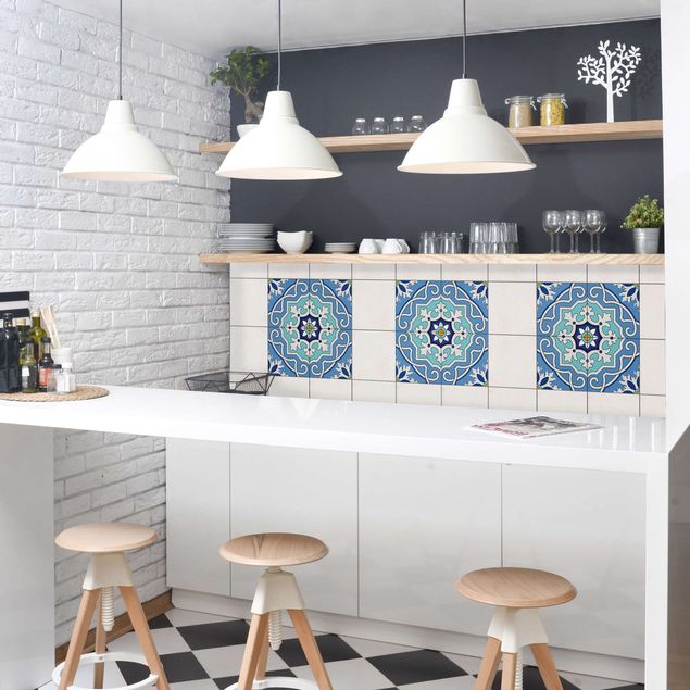 Vinilo azulejos cocina Tile Sticker Set - Mediterranean tiles mirror blue