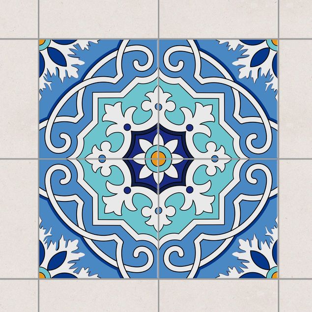 Decoración de cocinas Tile Sticker Set - Mediterranean tiles mirror blue