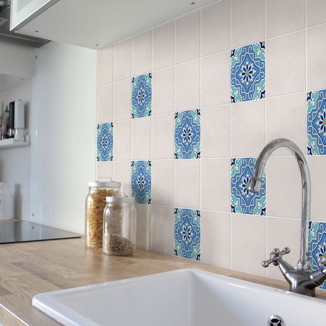 Adhesivos para azulejos mosaico Mediterranean tile pattern blue turquoise