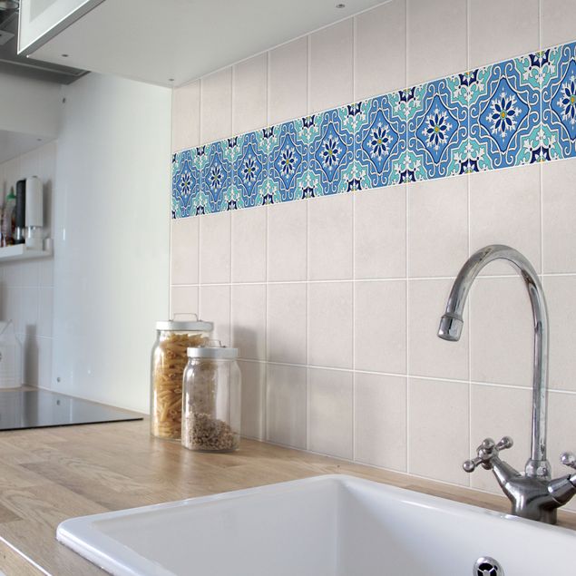 Adhesivos para azulejos en multicolor Mediterranean tile pattern blue turquoise
