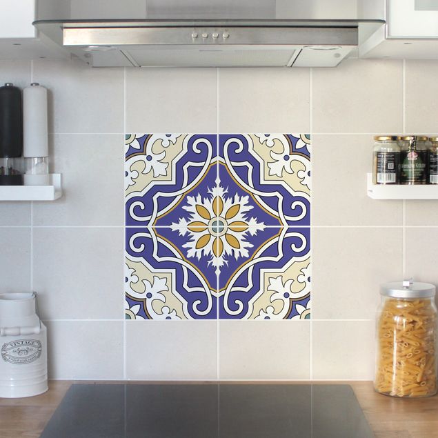 Adhesivos para azulejos en multicolor Tile Sticker Set - Ornament from 4 Spanish tiles