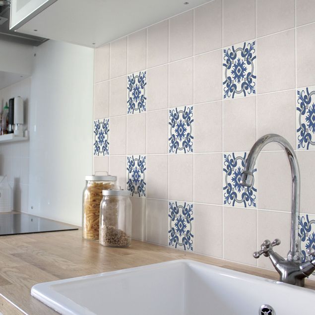 Adhesivos para azulejos mosaico Spanish tiled backsplash crème blue