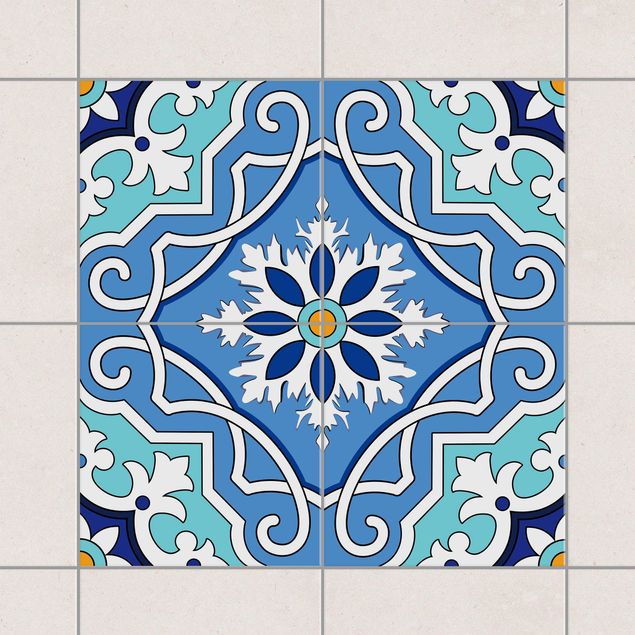 Decoración cocina Spanish tile pattern of 4 tiles turquoise