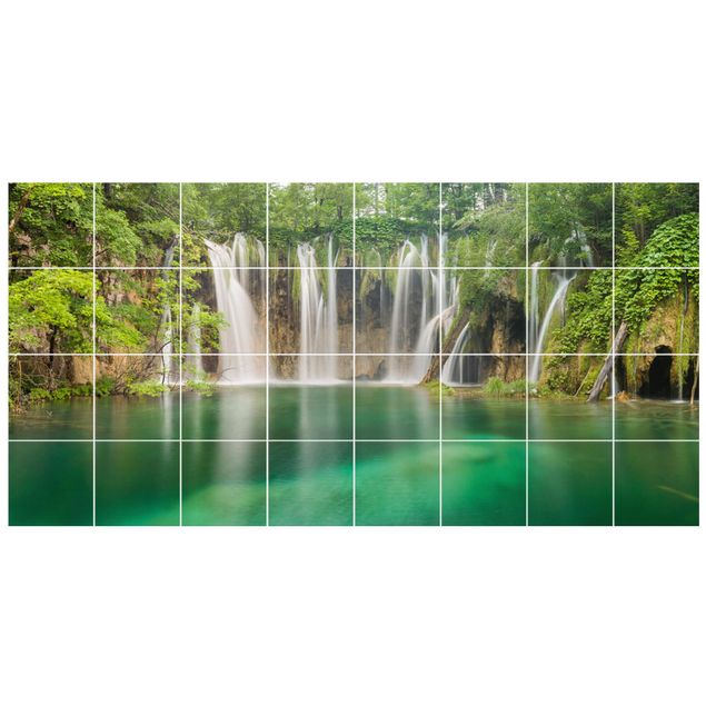 Adhesivos para azulejos en verde Waterfall Plitvice Lakes