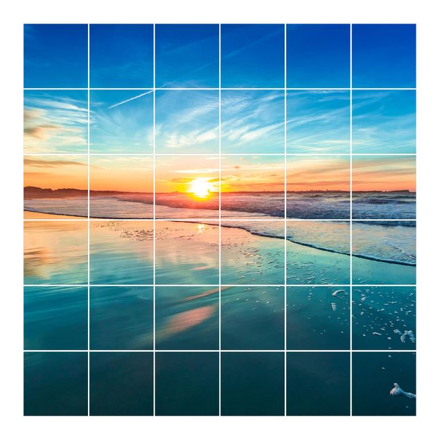 Adhesivos para azulejos en azul Romantic Sunset By The Sea