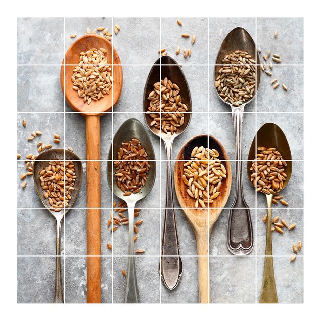 Adhesivos para azulejos en gris Cereal Grains Spoon