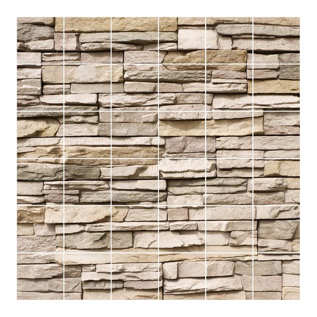 vinilos para cubrir azulejos baño Asian Stonewall - Stone Wall From Large Light Coloured Stones