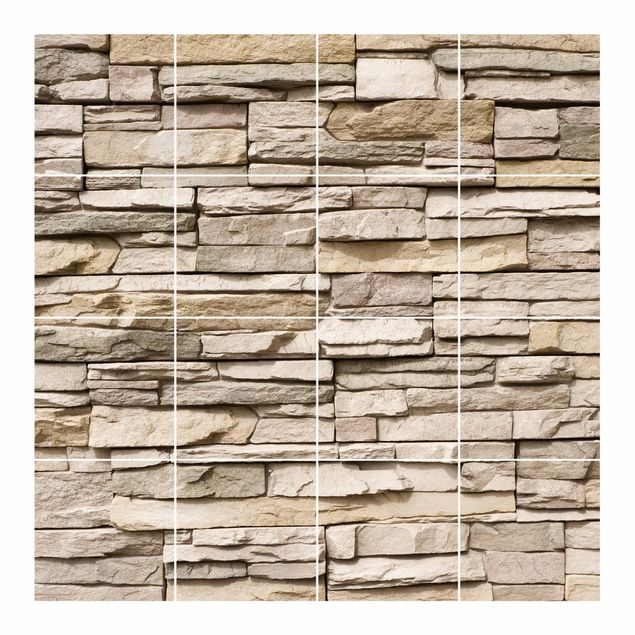 vinilo para azulejos Asian Stonewall - Stone Wall From Large Light Coloured Stones