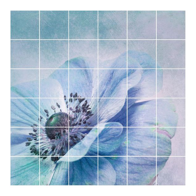 Adhesivos para azulejos en azul Flower In Turquoise
