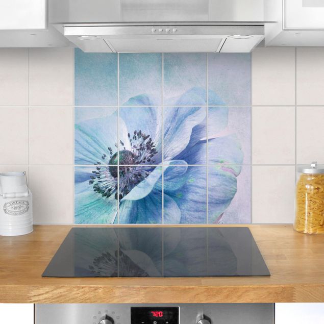 vinilos para cubrir azulejos baño Flower In Turquoise