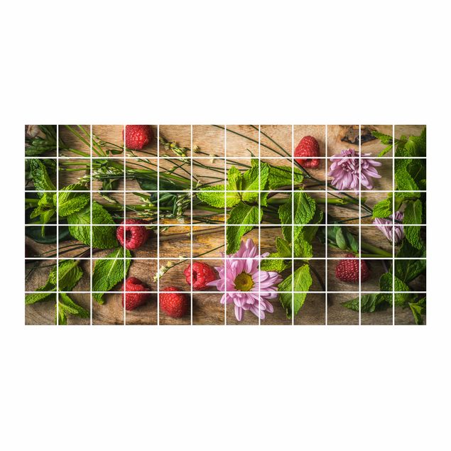 Adhesivos para azulejos en verde Flowers Raspberries Mint