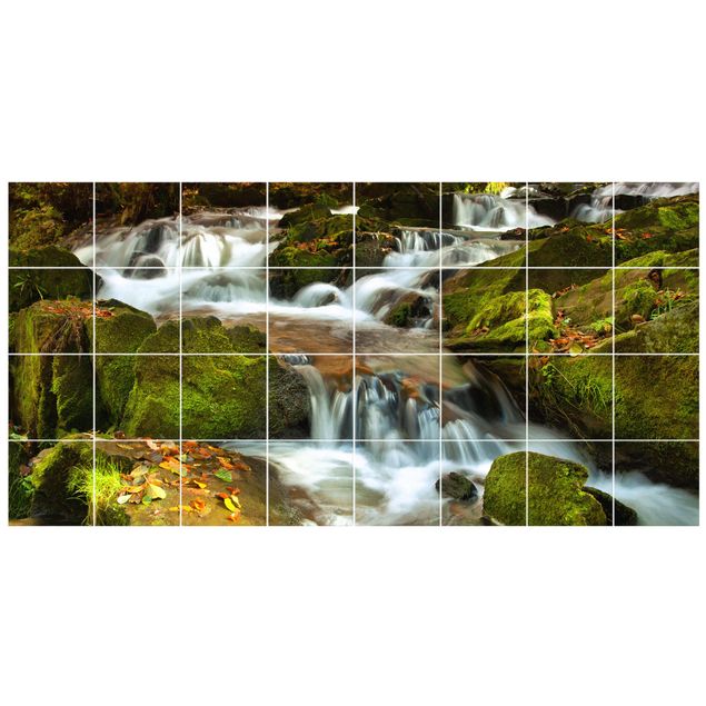 Adhesivos para azulejos en multicolor Waterfall Autumnal Forest