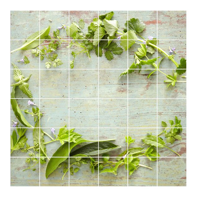 Adhesivos para azulejos en verde Wild Herbs On Wood
