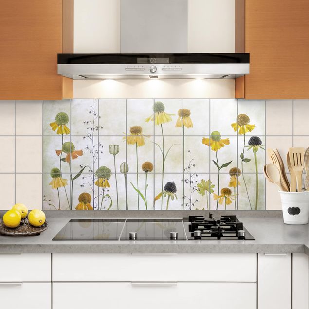 Adhesivos para azulejos en amarillo Delicate Helenium Flowers