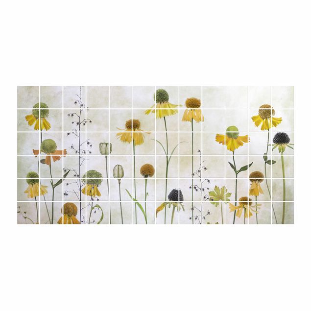 vinilos para cubrir azulejos baño Delicate Helenium Flowers