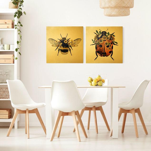 Cuadros de plantas Floral Illustration - Bumblebee And Ladybug