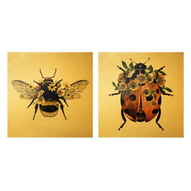 Cuadros decorativos Floral Illustration - Bumblebee And Ladybug