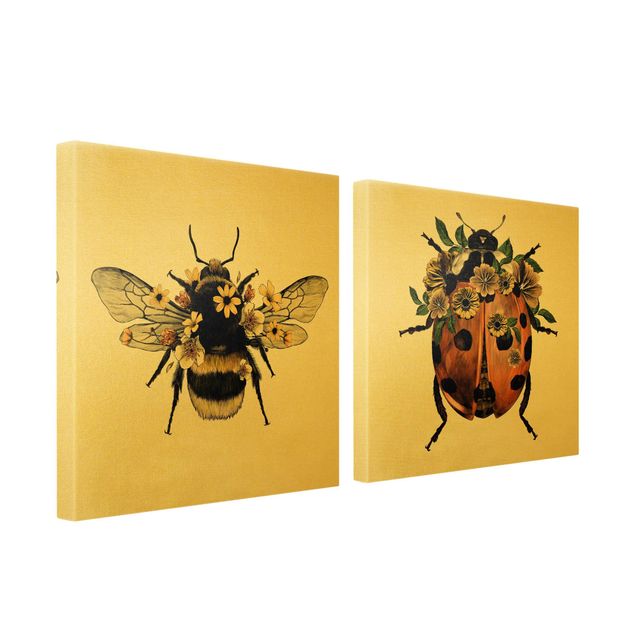 Cuadros en lienzo Floral Illustration - Bumblebee And Ladybug