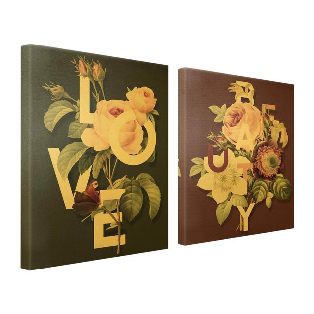 Cuadros verdes Floral Typography - Love & Beauty