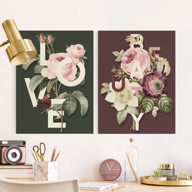 Lienzos de rosas Floral Typography - Love & Beauty