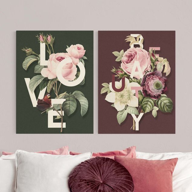 Cuadros de plantas Floral Typography - Love & Beauty