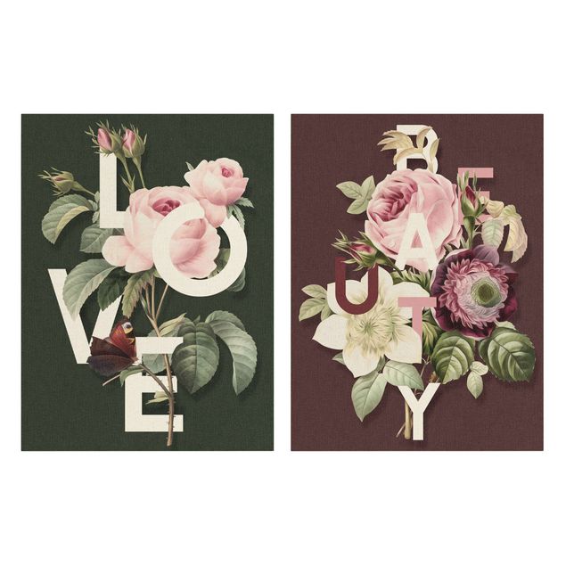 Cuadros flores Floral Typography - Love & Beauty
