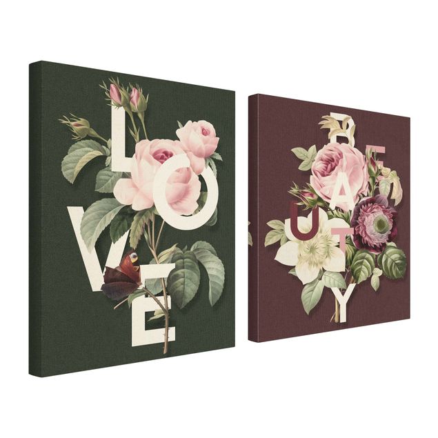 Cuadro verde Floral Typography - Love & Beauty