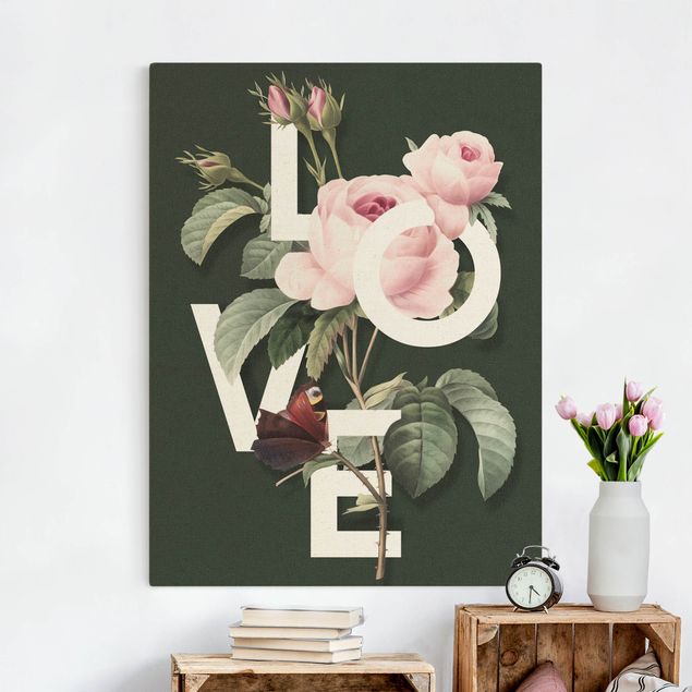 Lienzos de rosas Florale Typography - Love