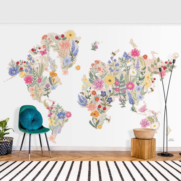 Papel pintado floral Floral World Map