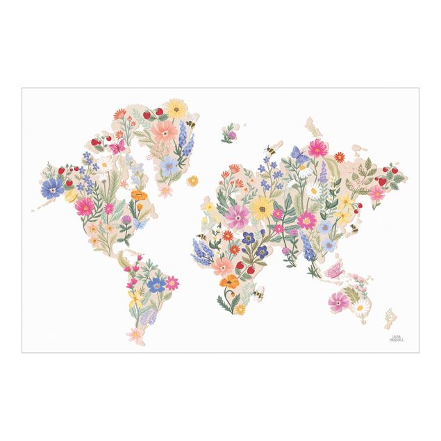 Papel pintado turquesa Floral World Map