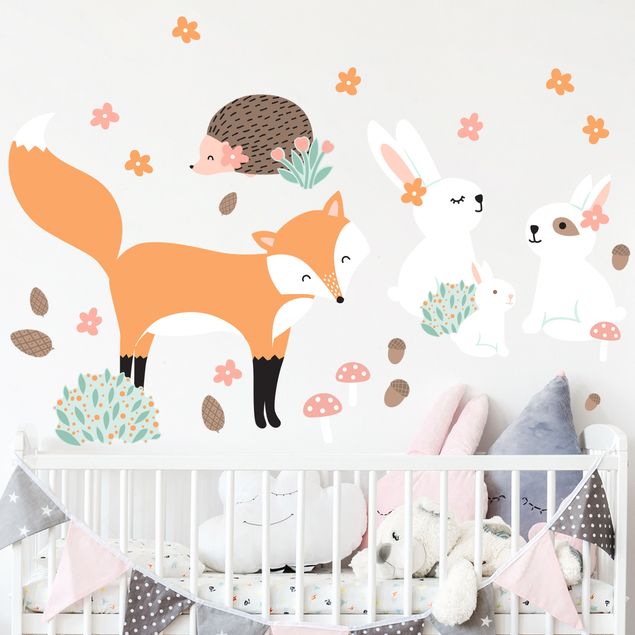 Vinilo animales del bosque Forest Friends with hare hedgehog and fox