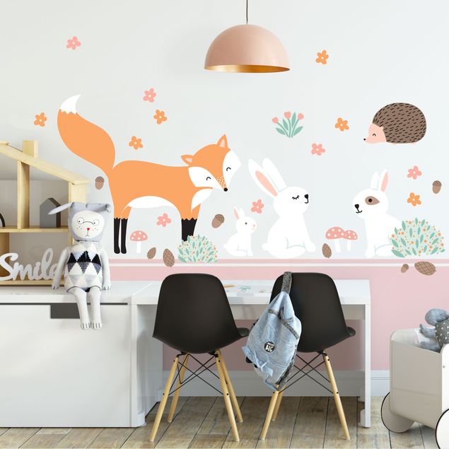 Decoración infantil pared Forest Friends with hare hedgehog and fox