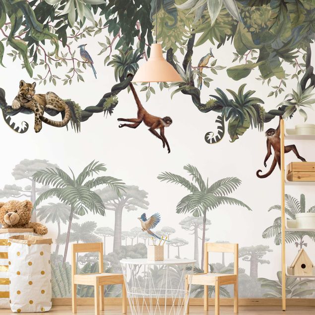 Papel pintado paisajes naturales Cheeky monkeys in tropical canopies