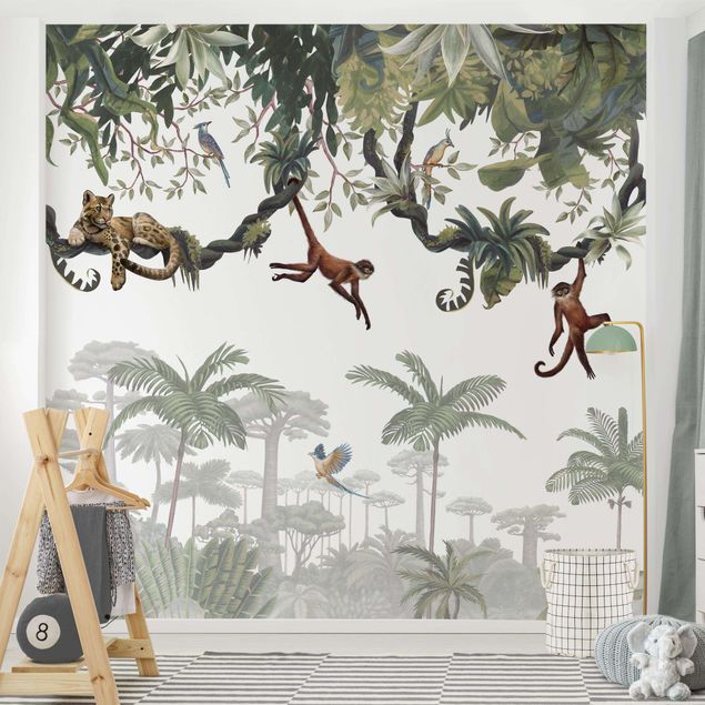 Decoración habitacion bebé Cheeky monkeys in tropical canopies