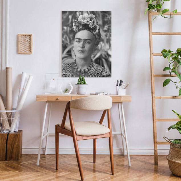 Lienzos en blanco y negro Frida Kahlo Photograph Portrait With Flower Crown