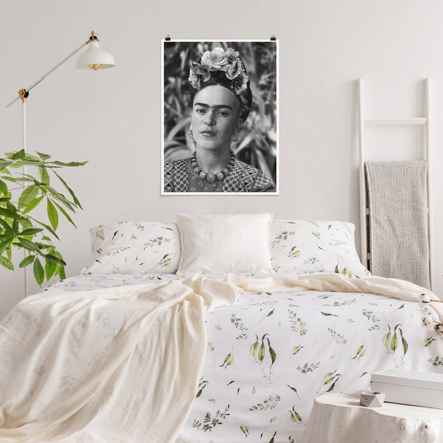 Pósters en blanco y negro Frida Kahlo Photograph Portrait With Flower Crown