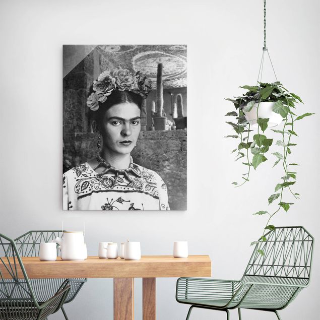 Cuadros de cristal blanco y negro Frida Kahlo Photograph Portrait With Cacti