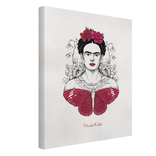Lienzos de cuadros famosos Frida Kahlo Portrait With Flowers And Butterflies