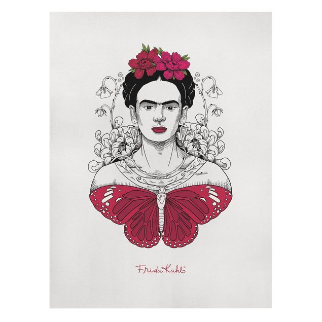 Cuadros famosos Frida Kahlo Portrait With Flowers And Butterflies