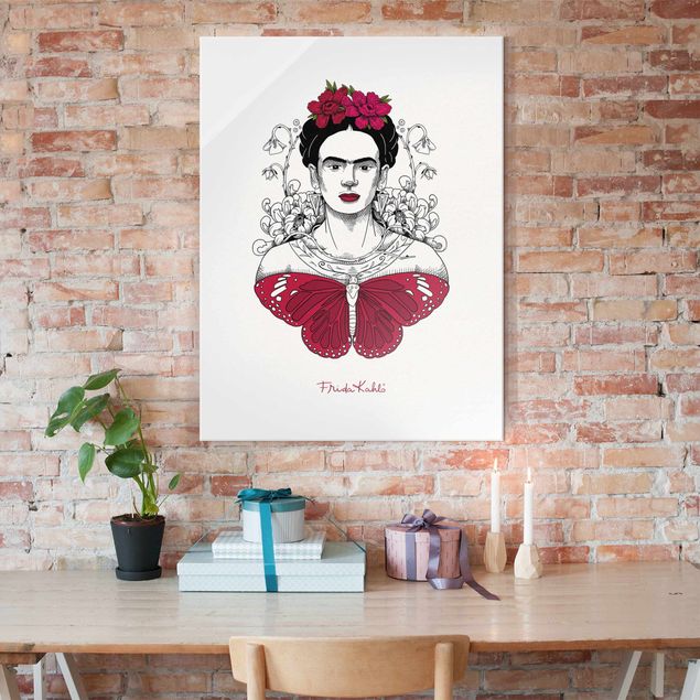 Cuadros famosos Frida Kahlo Portrait With Flowers And Butterflies