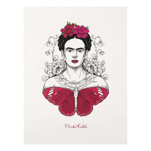 Cuadros de retratos Frida Kahlo Portrait With Flowers And Butterflies