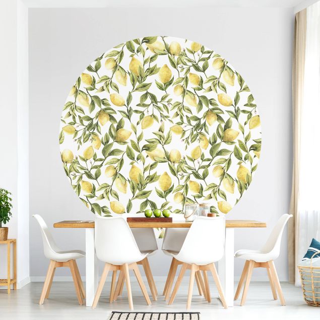 Papel pintado con patrones Fruity Lemons With Leaves