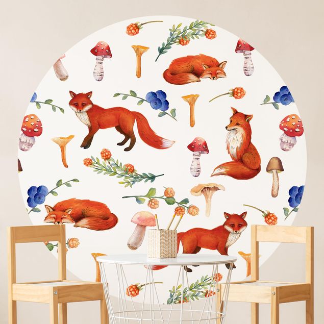 Papel pintado con patrones Fox With Mushroom Illlustration