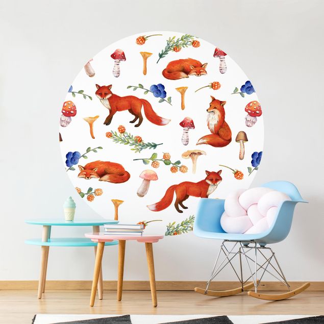 Papel pintado moderno Fox With Mushroom Illlustration