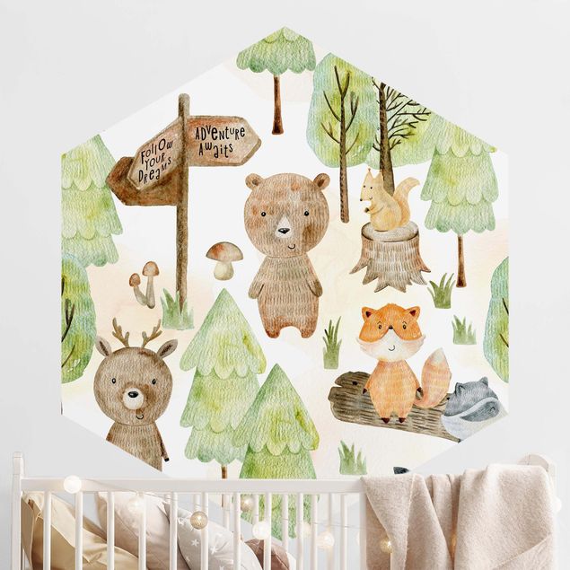 Decoración habitación infantil Fox And Bear With Trees