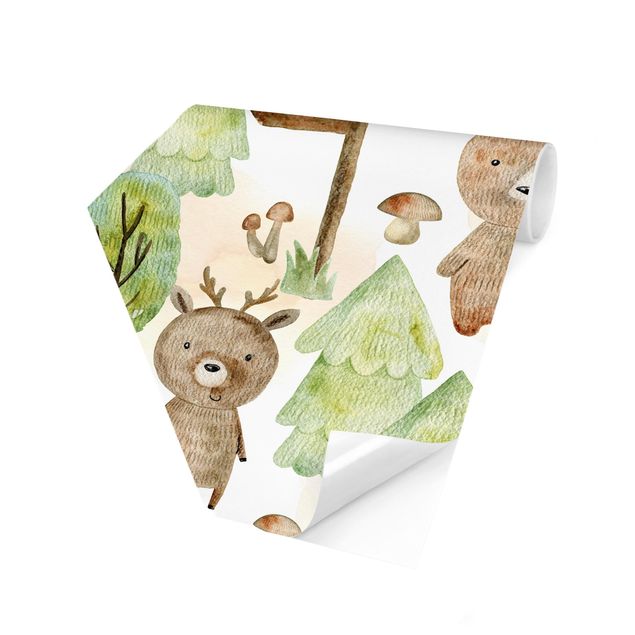 Papel pintado verde Fox And Bear With Trees
