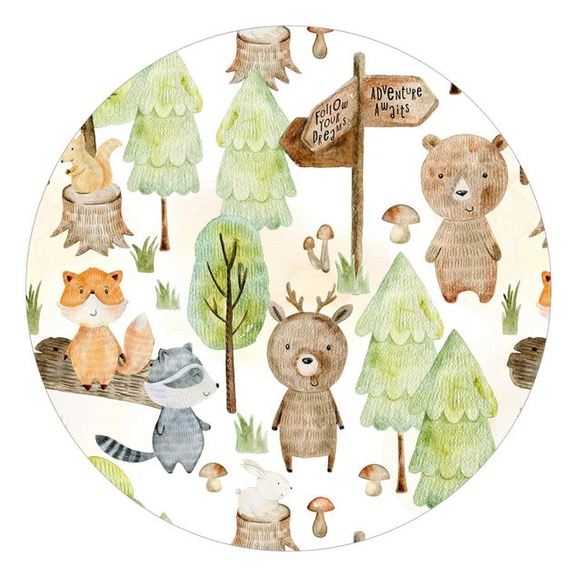 Papel pintado bosque Fox And Bear With Trees