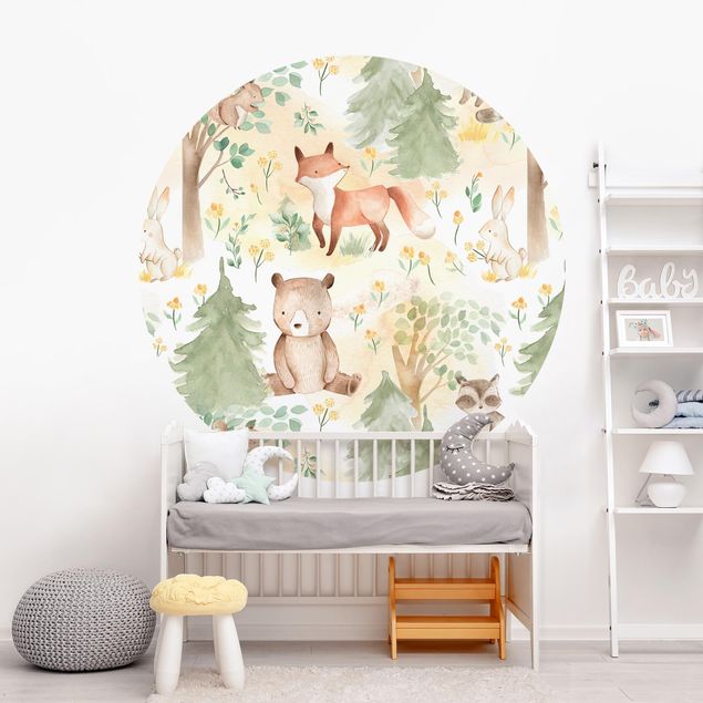 Papel pintado salón moderno Fox And Hare With Trees