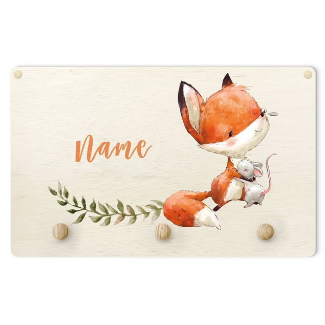 Percheros de pared naranjas Fox And Mouse Are Friends With Customised Name