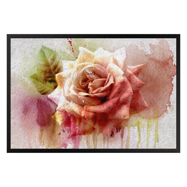 Felpudos flores Watercolour Painting sketch with rose